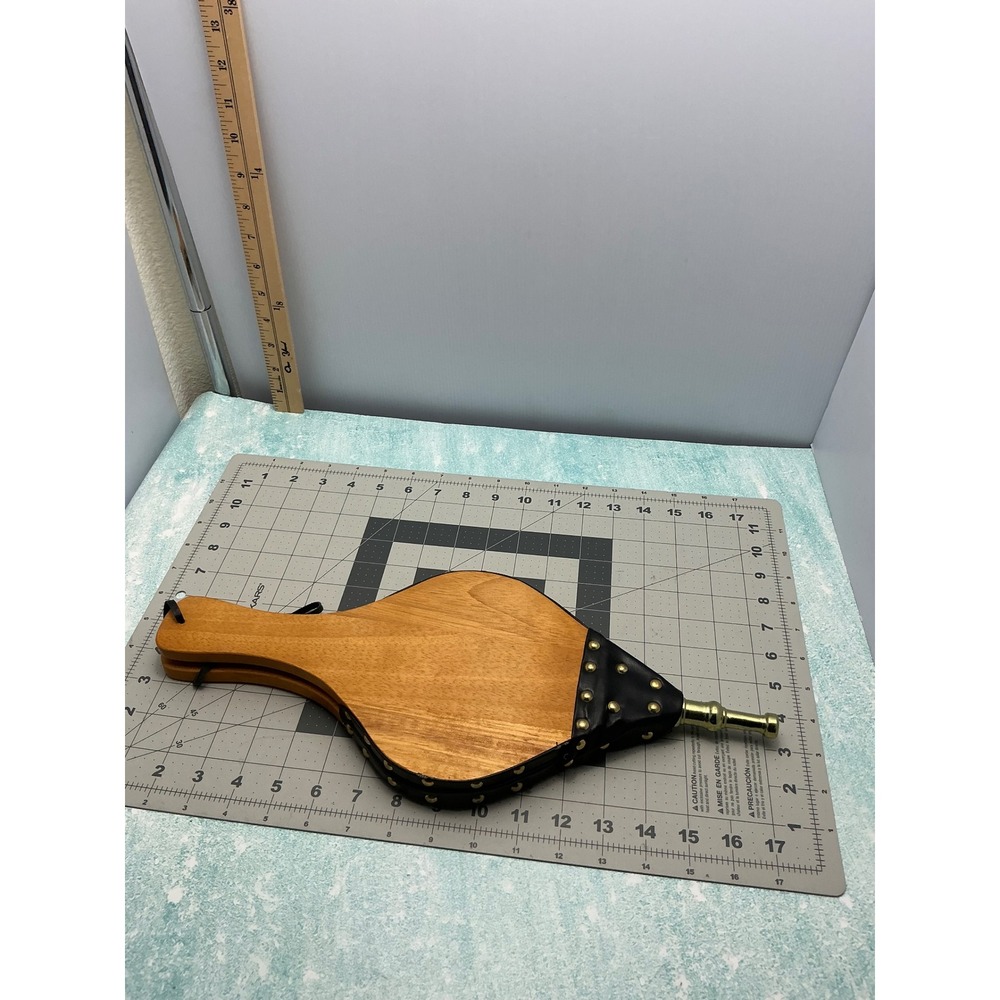 Traditional Wood and Brass Fireplace‎ Bellows Black Studded Hearth Tool 16 Inch - Picture 2 of 6